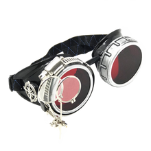 Load image into Gallery viewer, handmade steampunk goggles with magnifying loupe kaleidoscope lenses multi color blue red green purple cyberpunk rave eyewear