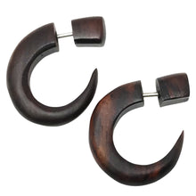 Load image into Gallery viewer, A pair of brown faux gauge earrings designed to resemble a real piercing without the actual piercing.