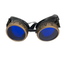 Load image into Gallery viewer, Vintage aviator steampunk goggles with colored lenses retro pilot cosplay eyewear blue lenses 
