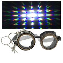 Load image into Gallery viewer, Steampunk goggles with prism diffraction lenses and clip-on ocular loupe magnifier retro futuristic eyewear clear lenses
