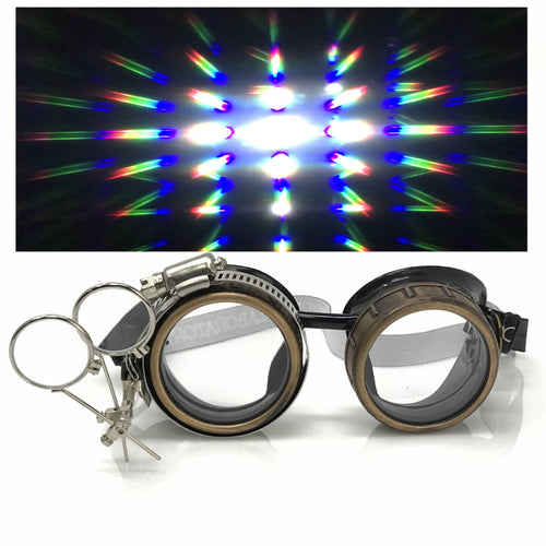 Steampunk Goggles with magnifying loupes crystal clear prism diffraction lenses