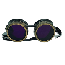 Load image into Gallery viewer, Vintage aviator steampunk goggles with colored lenses retro pilot cosplay eyewear purple lenses 