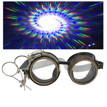 Load image into Gallery viewer, Steampunk goggles with spiral diffraction lenses and clip-on ocular loupe magnifier retro futuristic eyewear