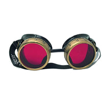 Load image into Gallery viewer, Vintage aviator steampunk goggles with colored lenses retro pilot cosplay eyewear red lenses 