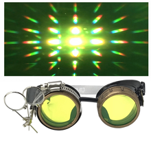 Load image into Gallery viewer, Steampunk goggles with prism diffraction lenses and clip-on ocular loupe magnifier retro futuristic eyewear
