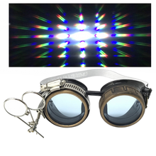 Load image into Gallery viewer, Steampunk goggles with prism diffraction lenses and clip-on ocular loupe magnifier retro futuristic eyewear