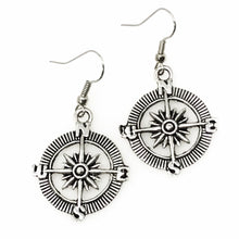 Load image into Gallery viewer, Steampunk compass earrings silver or bronze