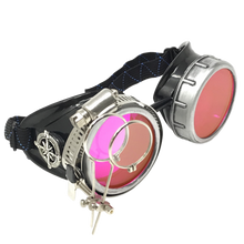 Load image into Gallery viewer, Handmade steampunk goggles styled for Victorian industrial cosplay outfit
pink lenses