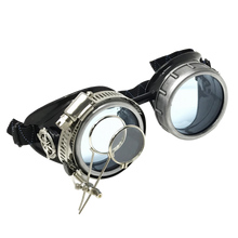 Load image into Gallery viewer, steampunk goggles with decorative ocular loupe Victorian inspired design light blue lenses
