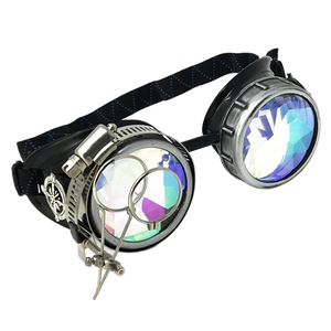 Handmade Steampunk Goggles with Loupes - Kaleidoscope Lenses - Gold Silver