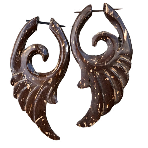 Angel celestial wings natural wood earrings