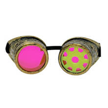 Load image into Gallery viewer, Steampunk Mad Scientist goggles gear cosplay glasses neon lenses Antique gold