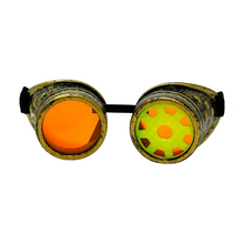 Load image into Gallery viewer, Steampunk Mad Scientist goggles gear cosplay glasses neon lenses Antique gold