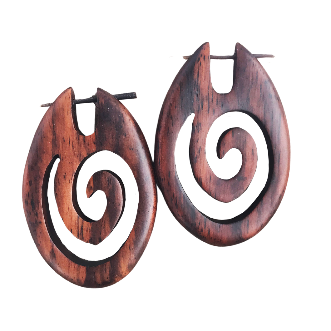 African queen tribal wood earrings