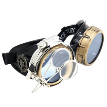 Load image into Gallery viewer, Steampunk Goggles with magnifying loupes light blue lenses