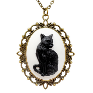 Black cat necklace silver or bronze