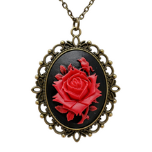 Load image into Gallery viewer, Red rose necklace silver or bronze