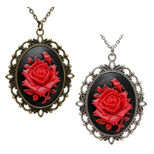 Load image into Gallery viewer, Red rose necklace silver or bronze