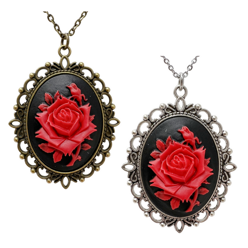 Red rose necklace silver or bronze