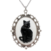Load image into Gallery viewer, Black cat necklace silver or bronze