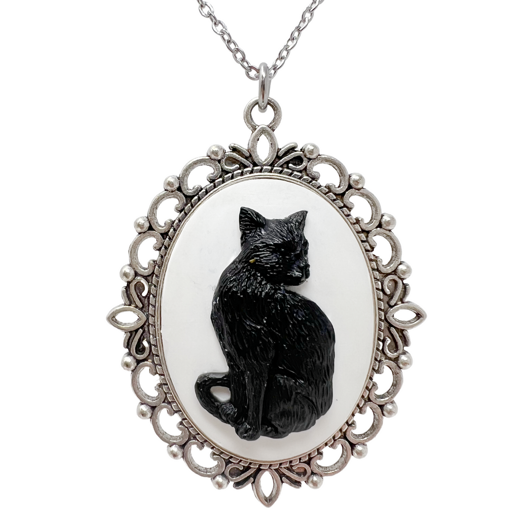 Black cat necklace silver or bronze