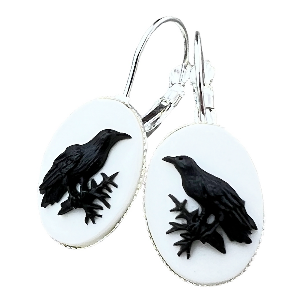 Gothic Lolita raven cameo earrings