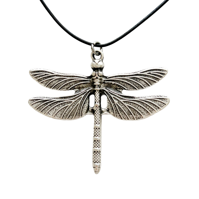 Bohemian dragonfly whimsy necklace silver tone