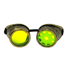 Load image into Gallery viewer, Steampunk Mad Scientist goggles gear cosplay glasses neon lenses Antique gold