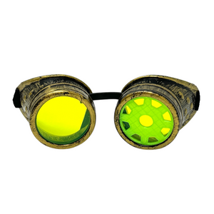 Steampunk Mad Scientist goggles gear cosplay glasses neon lenses Antique gold