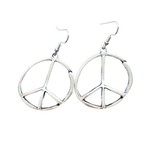 Load image into Gallery viewer, Peace sign hoop earrings peace symbol charm