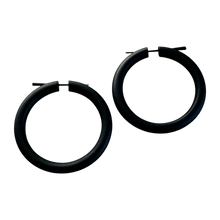 Load image into Gallery viewer, Wooden hoop black earrings for women boho