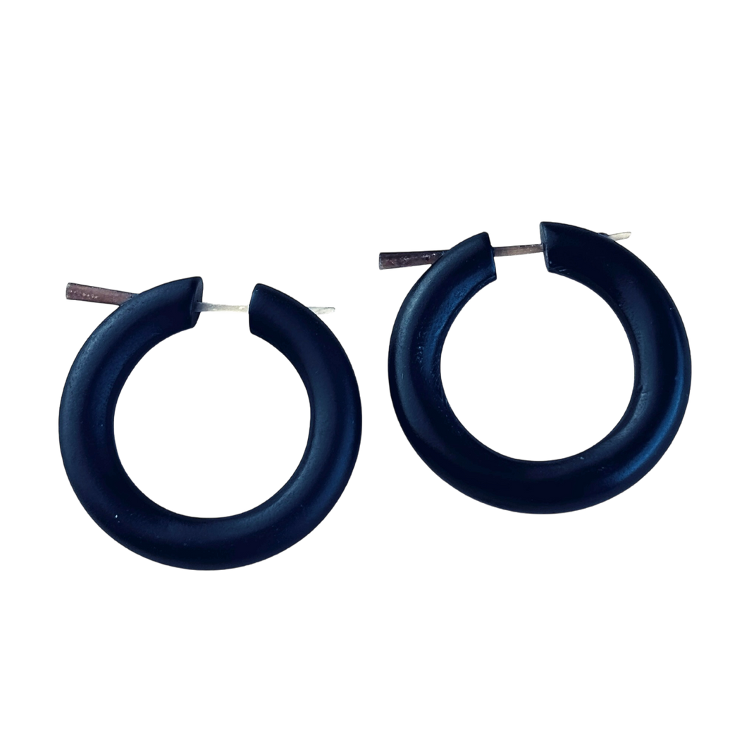 Wooden hoop black earrings for women boho