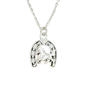 Running horse necklace horseshoe charm pendant