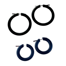 Load image into Gallery viewer, Wooden hoop black earrings for women boho