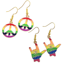 Load image into Gallery viewer, Peace sign rainbow earrings