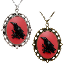 Load image into Gallery viewer, Black crow necklace silver or bronze