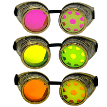 Load image into Gallery viewer, Steampunk Mad Scientist goggles gear cosplay glasses neon lenses Antique gold