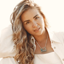 Load image into Gallery viewer, Silver mountain pendant with turquoise moon landscape jewelry