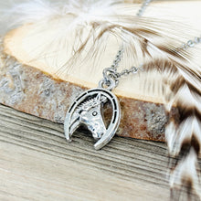 Load image into Gallery viewer, Horse necklace horseshoe pendant