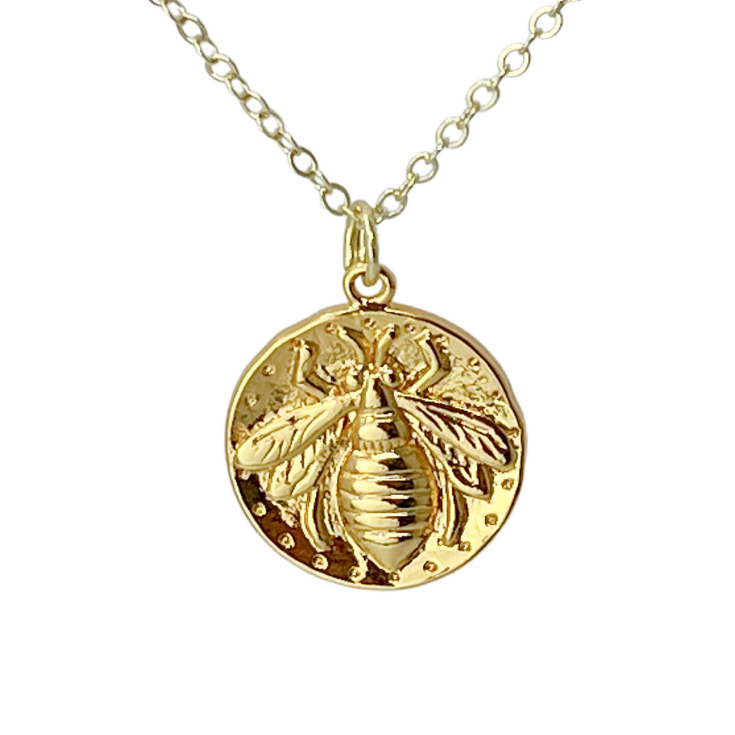 Golden bee coin necklace