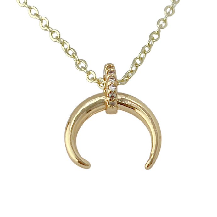 Double horn moon charm necklace