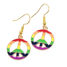 Load image into Gallery viewer, Peace sign rainbow earrings