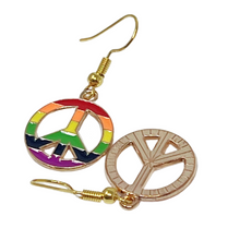 Load image into Gallery viewer, colorful peace symbol earrings rainbow festival jewelry