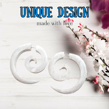Load image into Gallery viewer, Wooden spiral earring organic jewelry rustic white color fake piercing