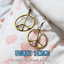 Load image into Gallery viewer, Peace sign hoop earrings peace symbol charm