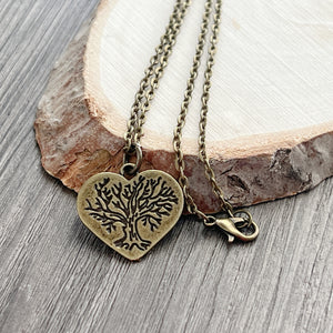 Tree of life necklace bohemian hippy heart jewelry