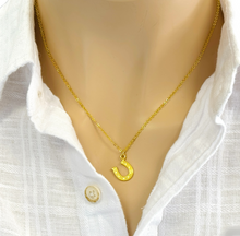 Load image into Gallery viewer, Horseshoe necklace gold plated minimalist jewelry