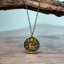 Load image into Gallery viewer, Crow coin necklace, Moon Phase Lunar Cycle Charm Pendant
