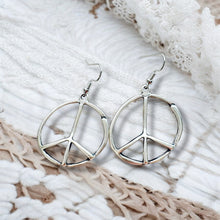 Load image into Gallery viewer, Peace sign hoop earrings peace symbol charm