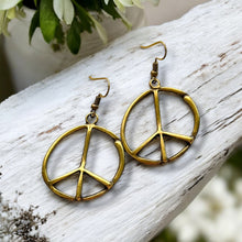 Load image into Gallery viewer, Peace sign hoop earrings peace symbol charm